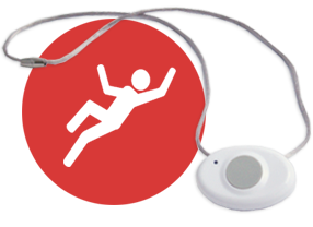 safety alert monitor with red circle and outline of person falling